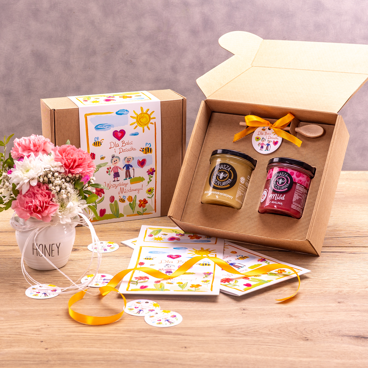 2 miody w pudełku na Dzień Babci i Dziadka