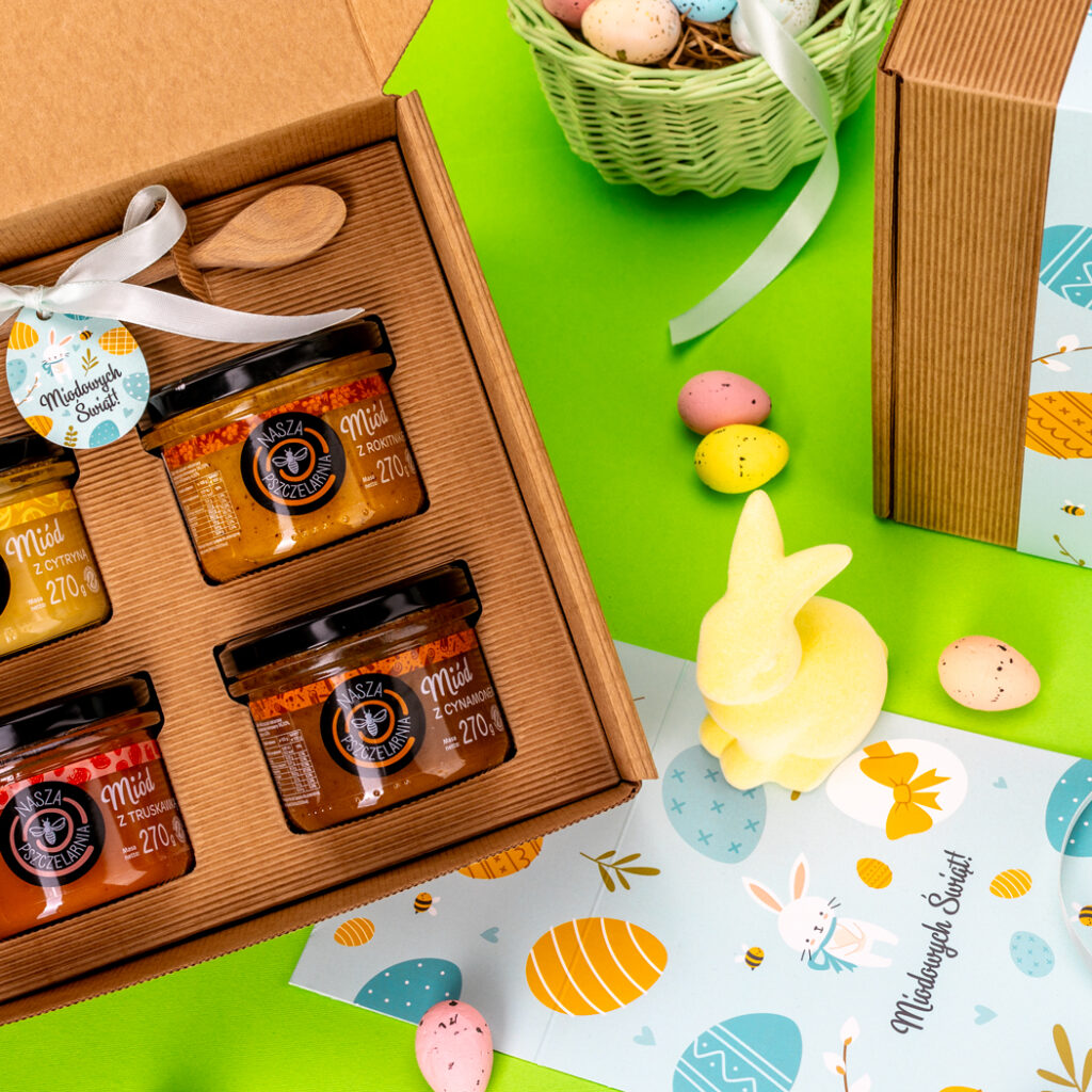 4 miodki w pudełku na Wielkanoc