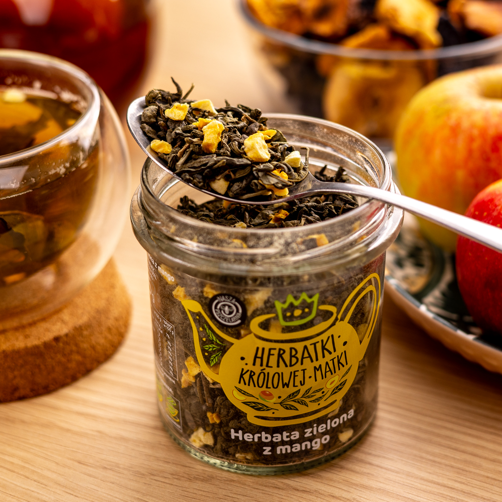Herbata zielona Gunpowder z mango – Herbatki Królowej Matki